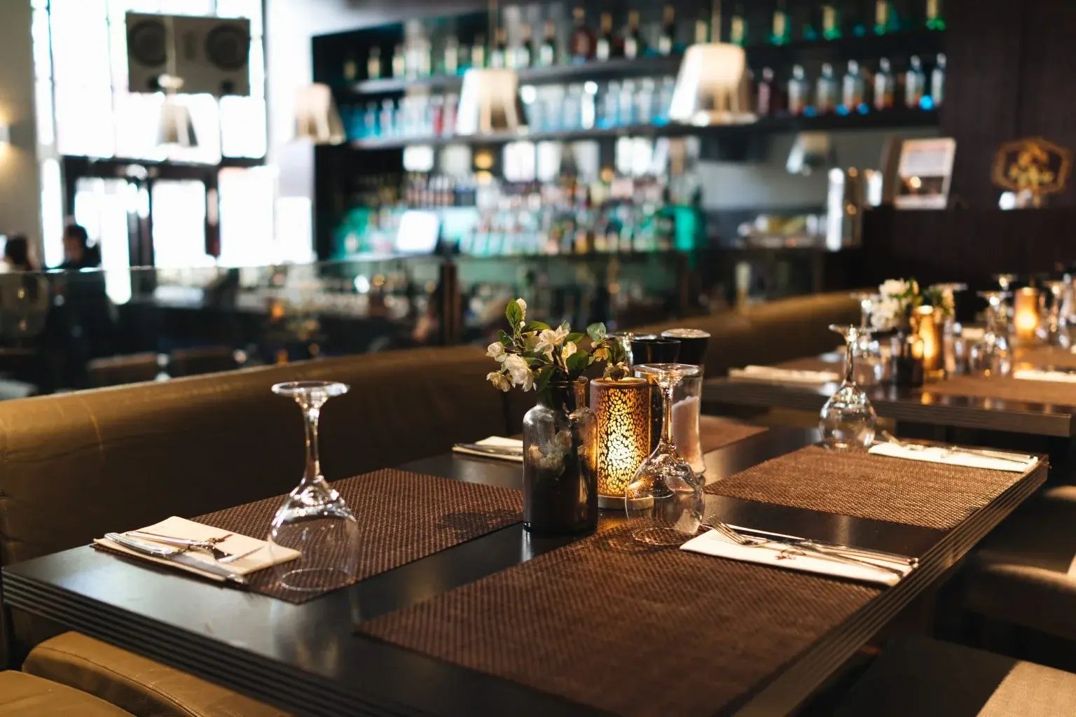 Table settings in a restaurant or similar hospitality setting