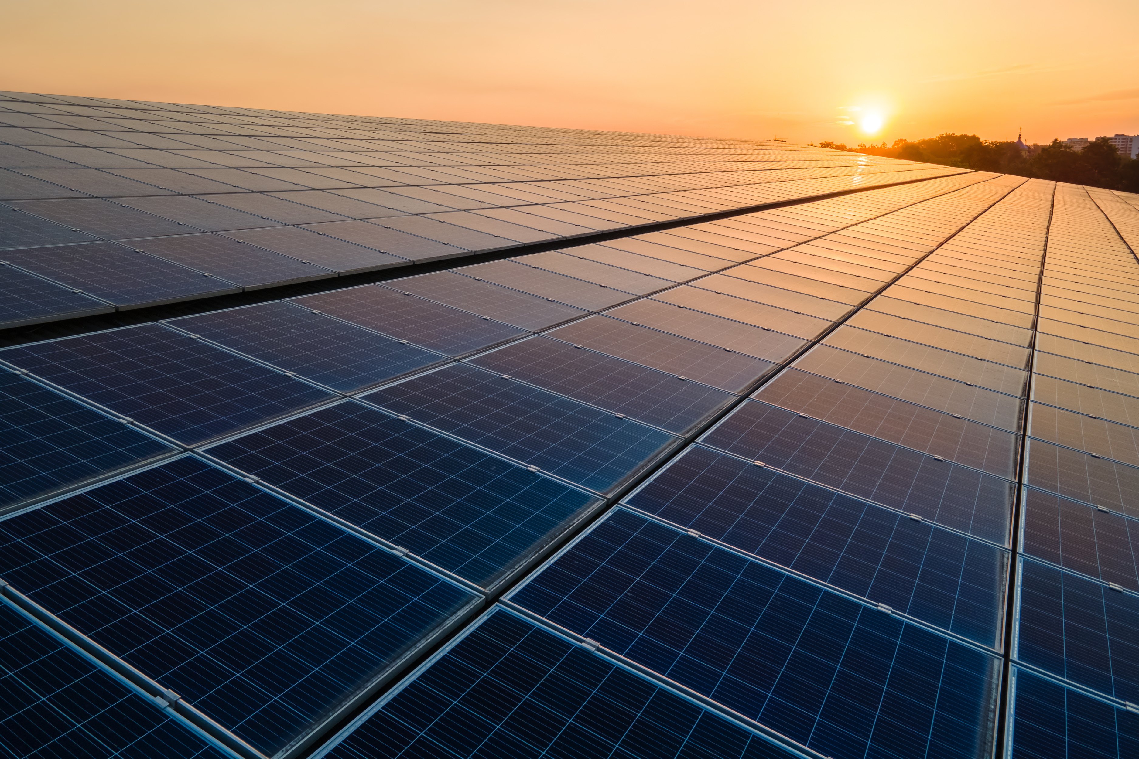 Commercial solar panels on business roof