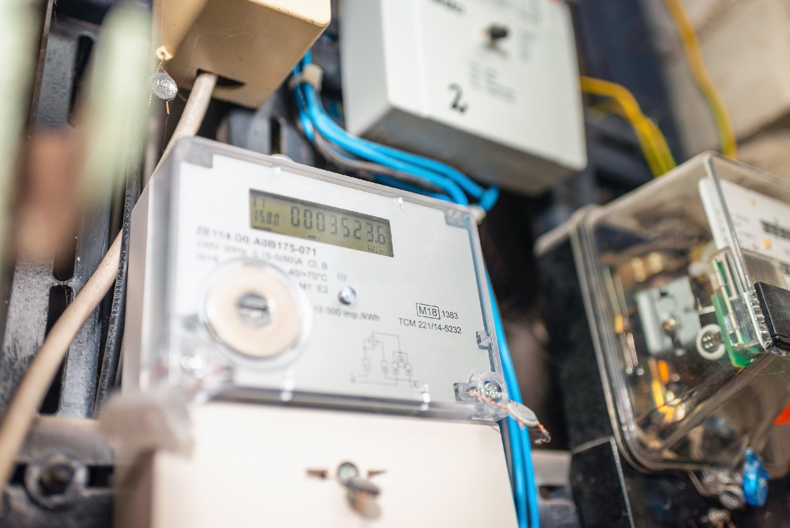Close-up shot of an electricity meter