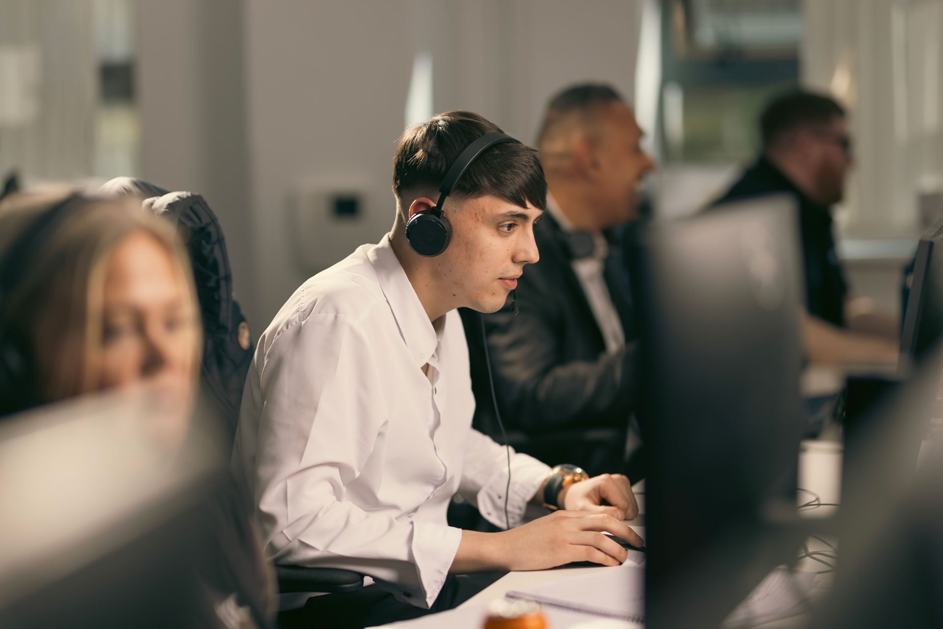 Man smiling at work