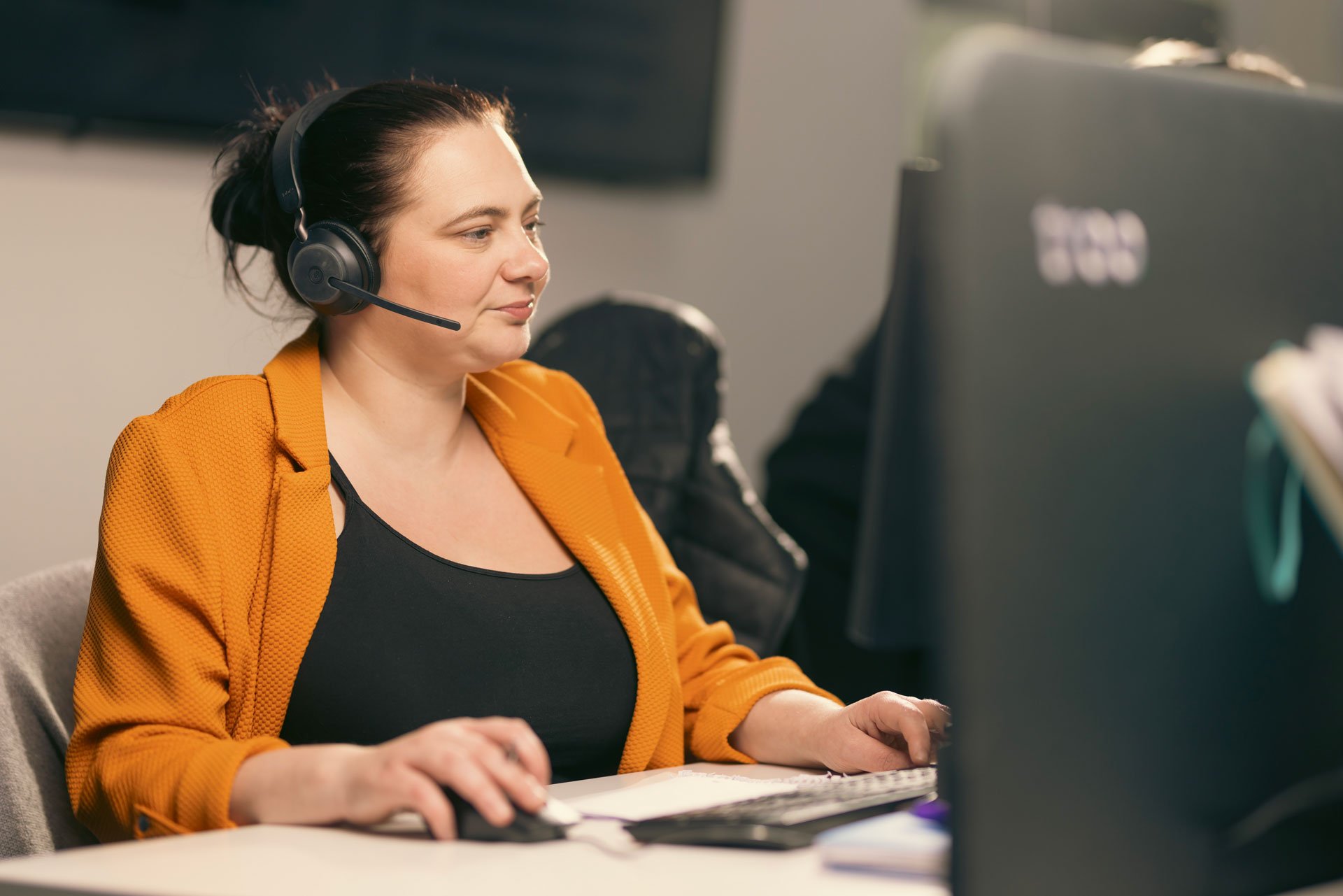 Woman smiling on a call