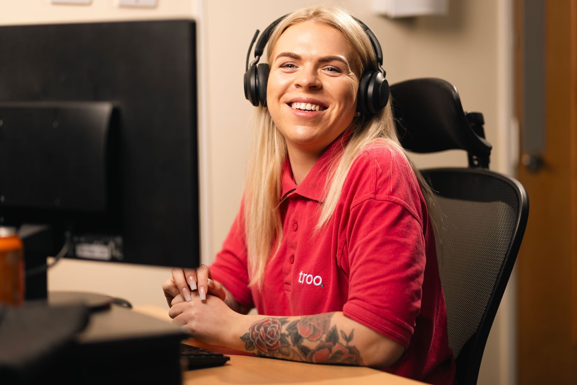 Woman smiling while on a call