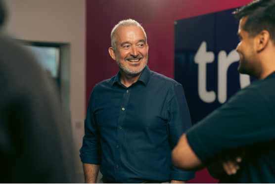 two men in a light hearted conversation