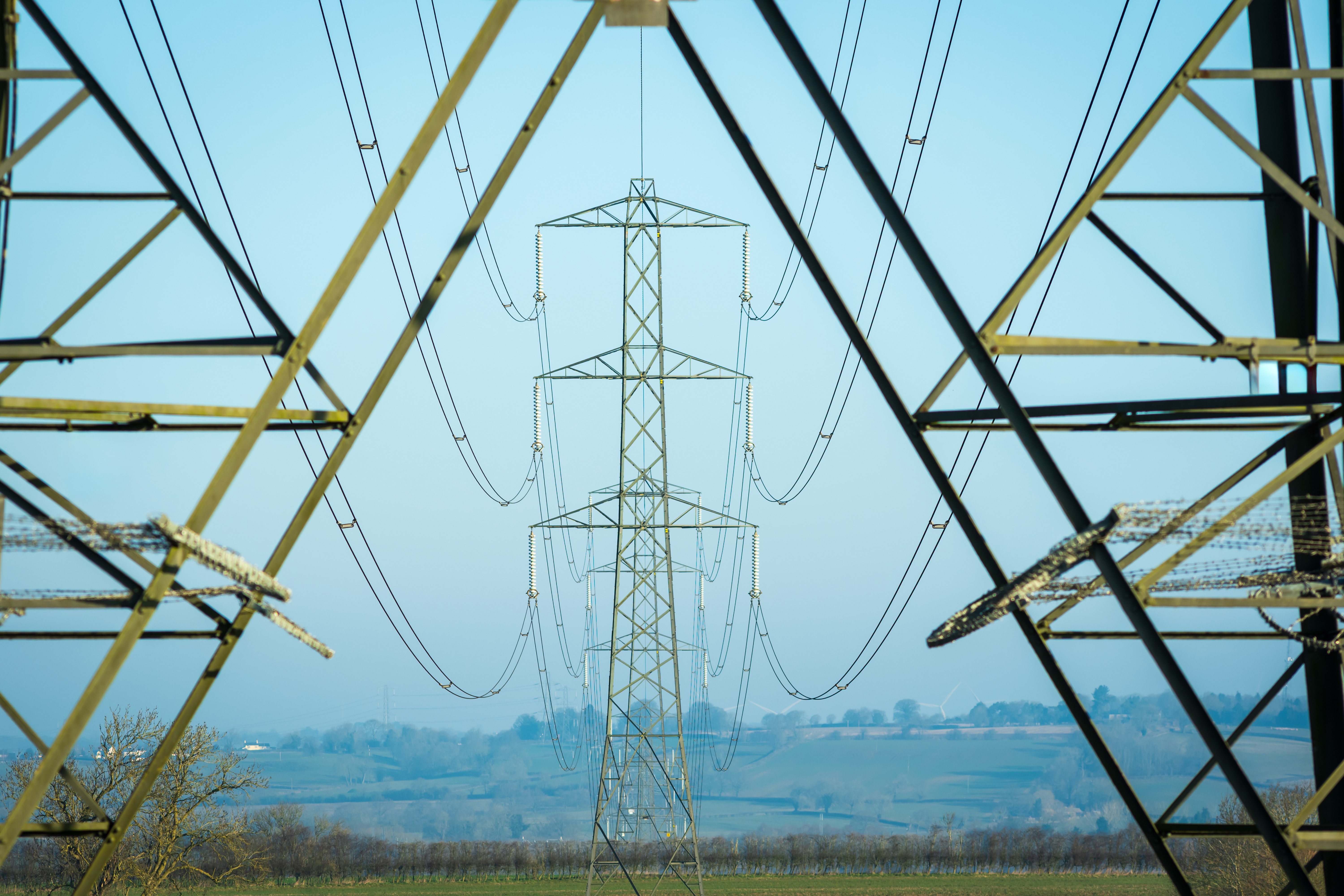 Image of electricity pylons in the UK.